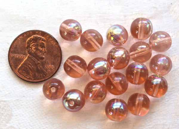 Lot of 25 8mm Chech glass druks, smooth round pink AB druk beads, C3425 - Glorious Glass Beads