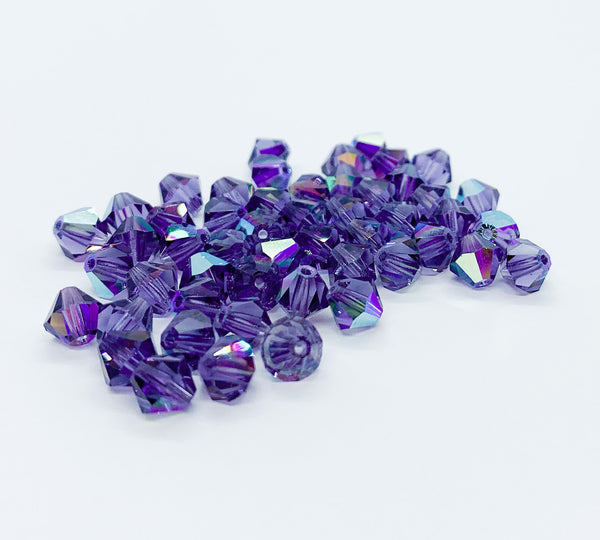 Lot of 24 6mm purple tanzanite AB Czech Preciosa Crystal bicone beads - faceted glass bicones C0441