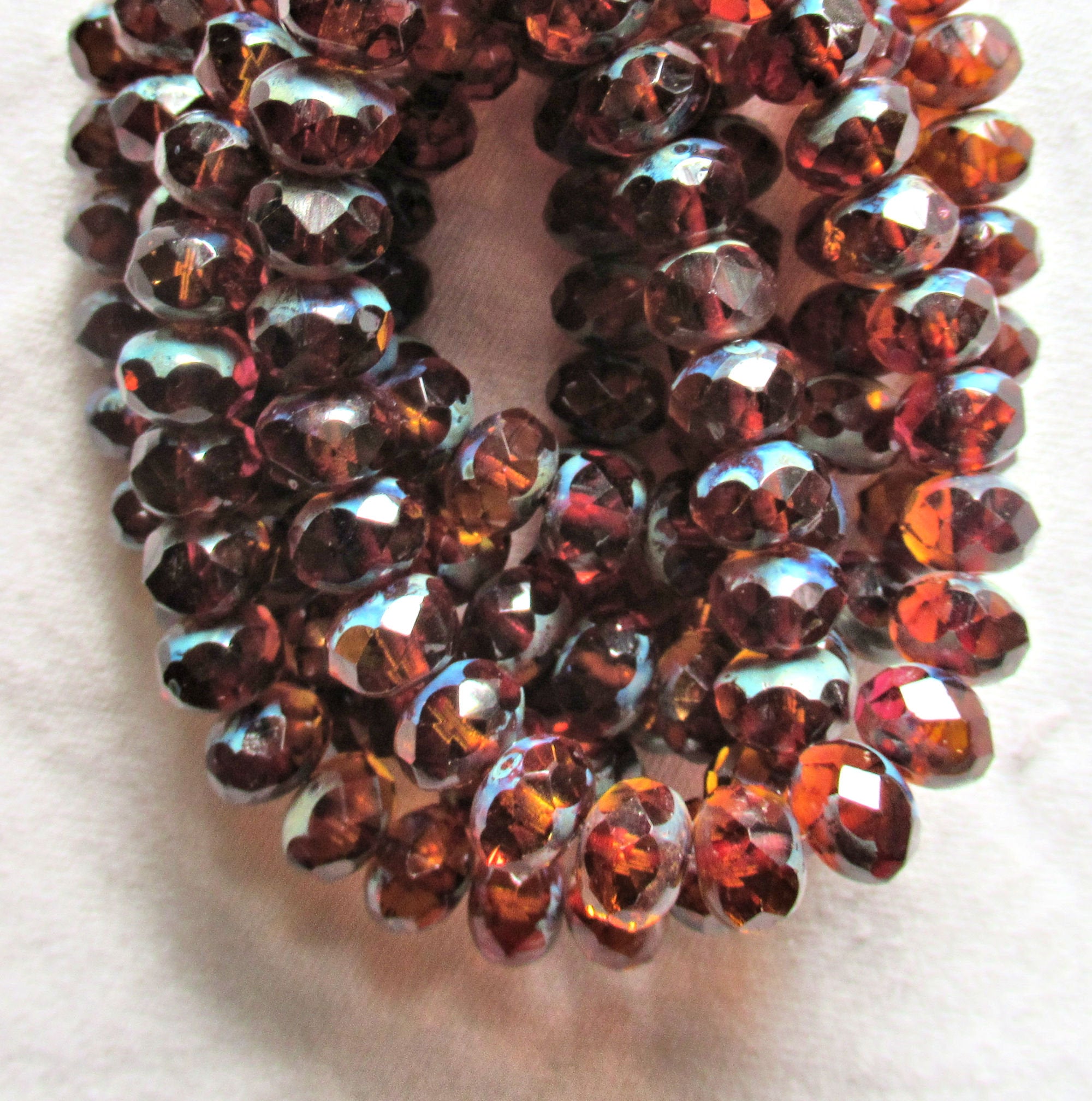 Lot of 25 Czech glass puffy rondelle beads - 6 x 8mm brown / dark smoky topaz & pink color mix faceted rondelles C52325