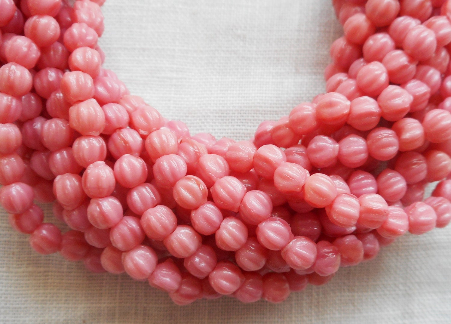 100 3mm Opaque Coral Pink melon beads, pressed glass Czech beads, C46150