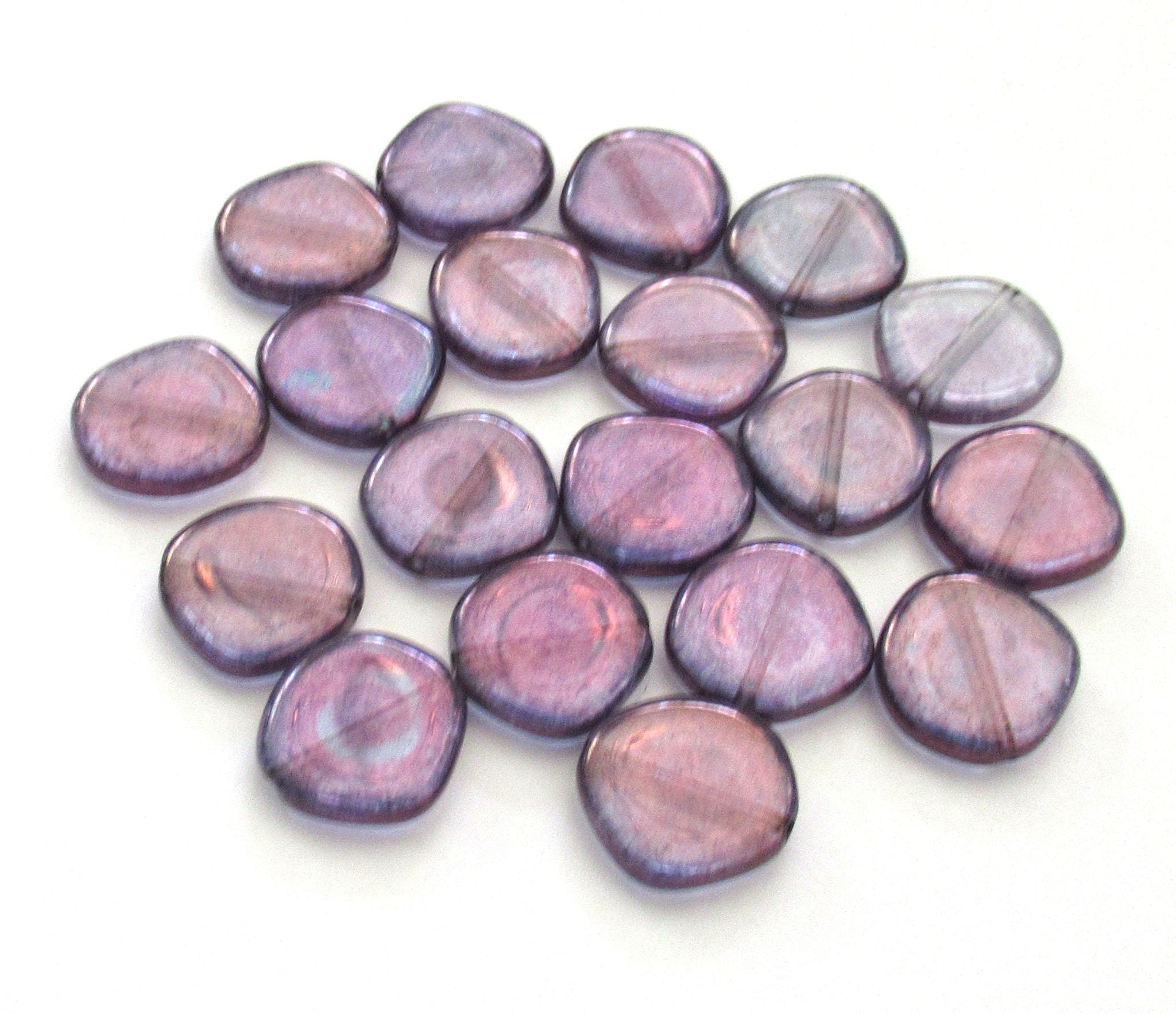 Ten 15mm Czech glass asymmetrical coin or disc beads - lumi amethyst beads - C0015