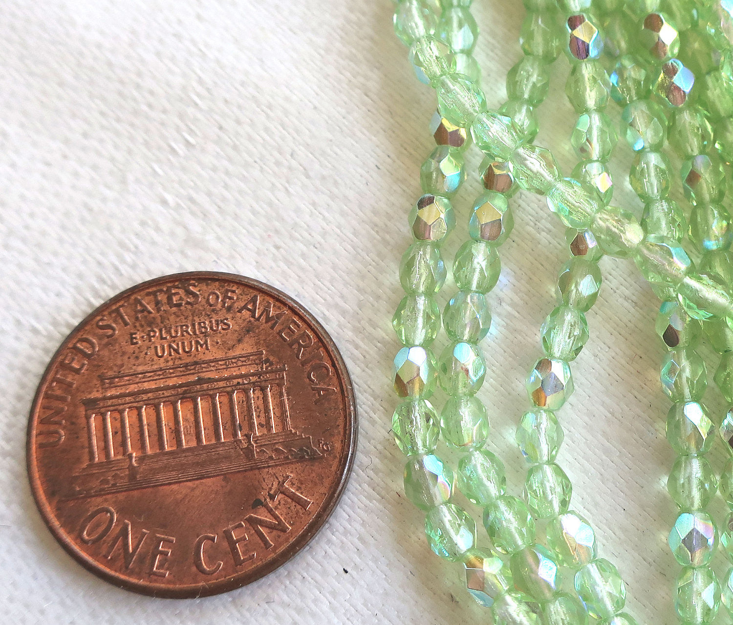 Lot of 50 3mm Peridot, Mint Green AB Czech glass beads, firepolished, faceted round glass beads C7450 - Glorious Glass Beads