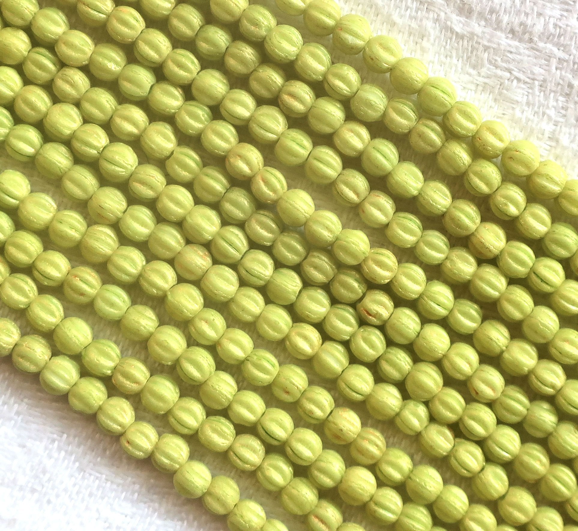 Lot of 100 3mm Czech glass melon beads - Pacifica Honeydew bright chartreuse green pressed glass beads C05150 - Glorious Glass Beads