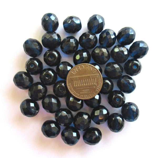 Twenty Czech glass fire polished faceted round beads - 10mm dark capri blue beads C0096