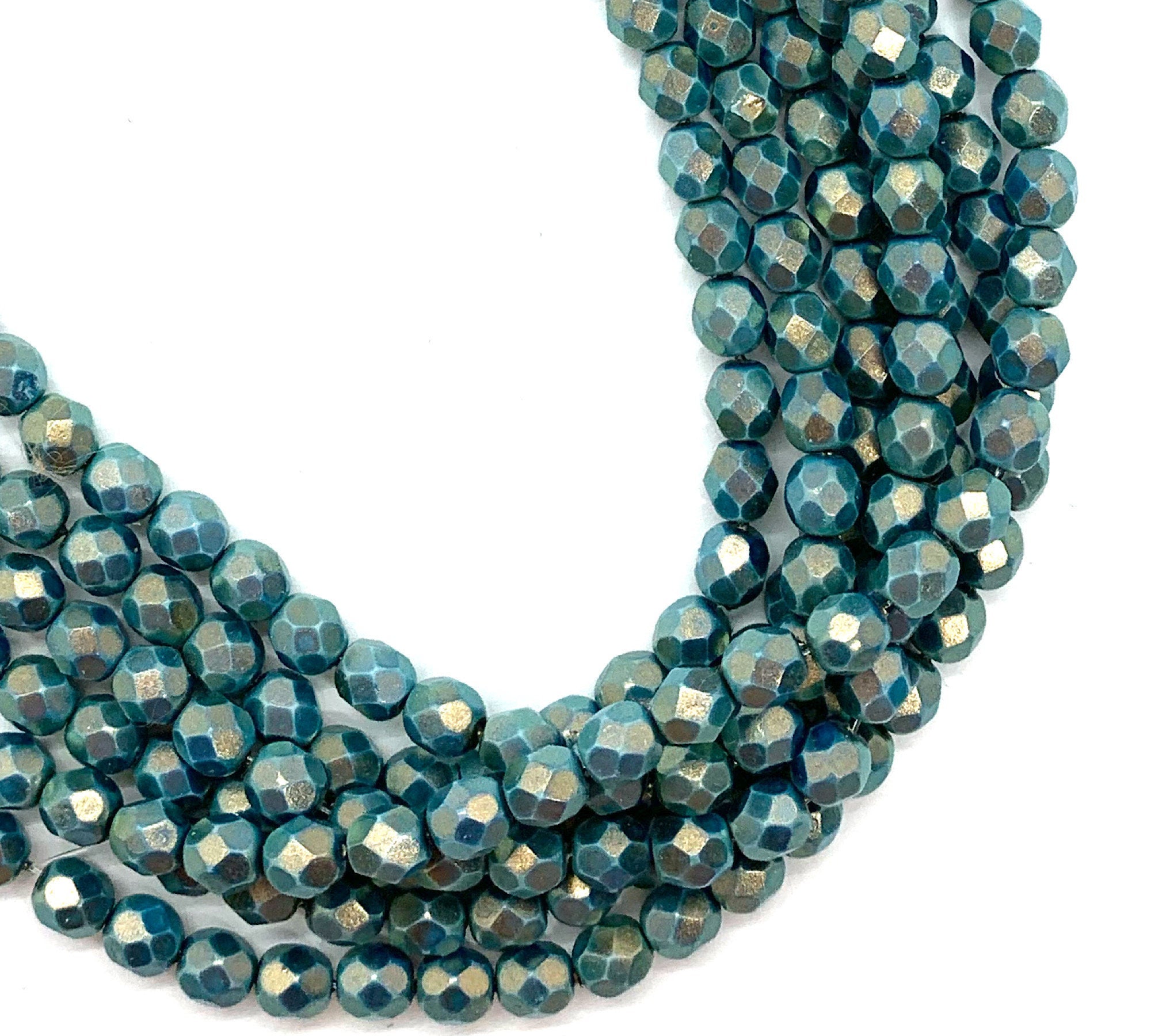 25 faceted round Czech glass beads - 6mm fire polished halo ethereal azurite opaque blue beads - C0066