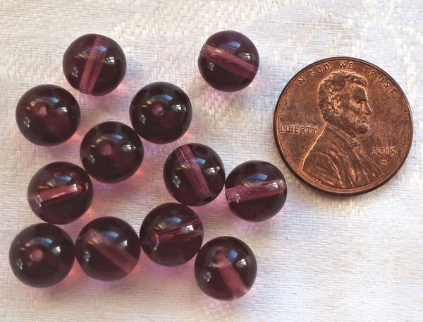 Lot of 25 8mm Amethyst / Purple smooth round druk beads Czech glass druks C9225 - Glorious Glass Beads