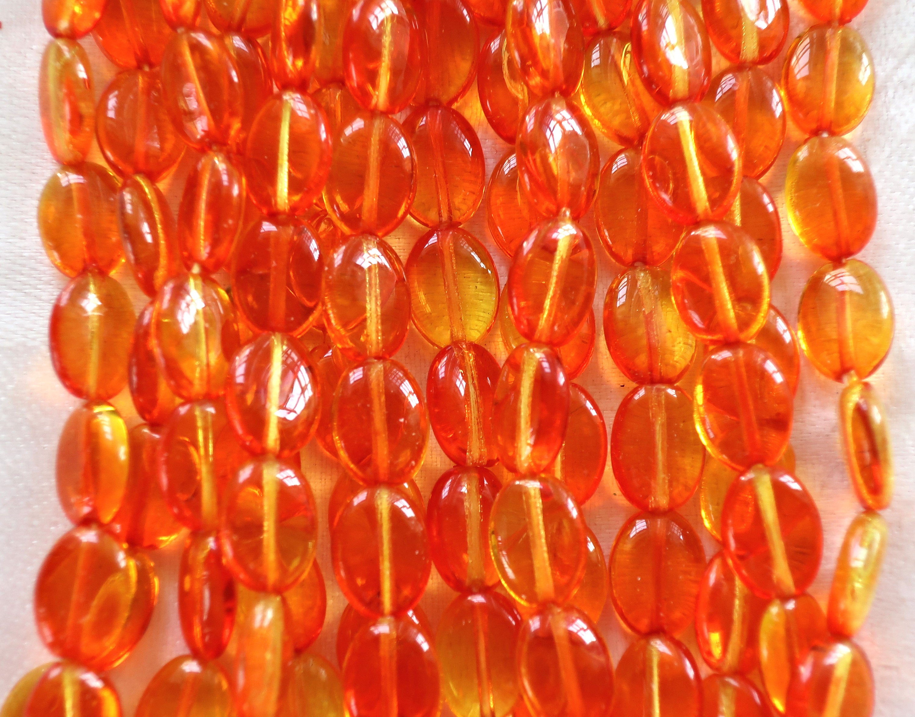 25 Fire Opal, orange & yellow flat oval Czech Glass beads, 12mm x 9mm pressed glass beads C00801
