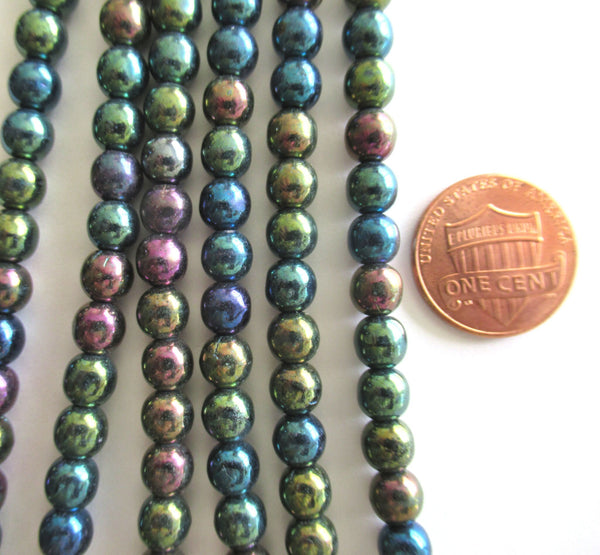 Lot of 50 6mm Czech glass druks - Green Iris smooth round druk beads - C0008
