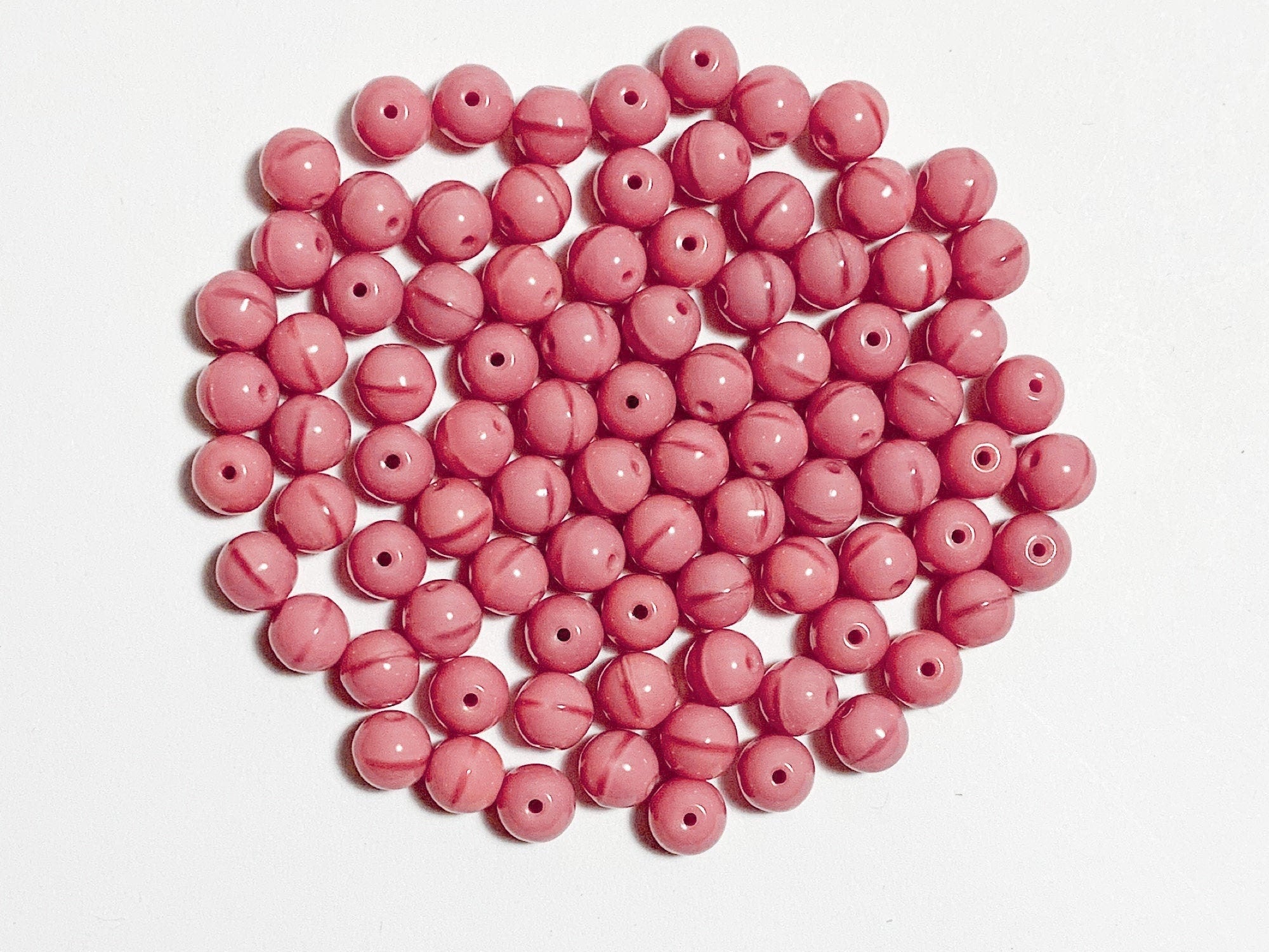 Lot of 50 6mm Czech glass druks, opaque pink satin smooth round druk beads C0077