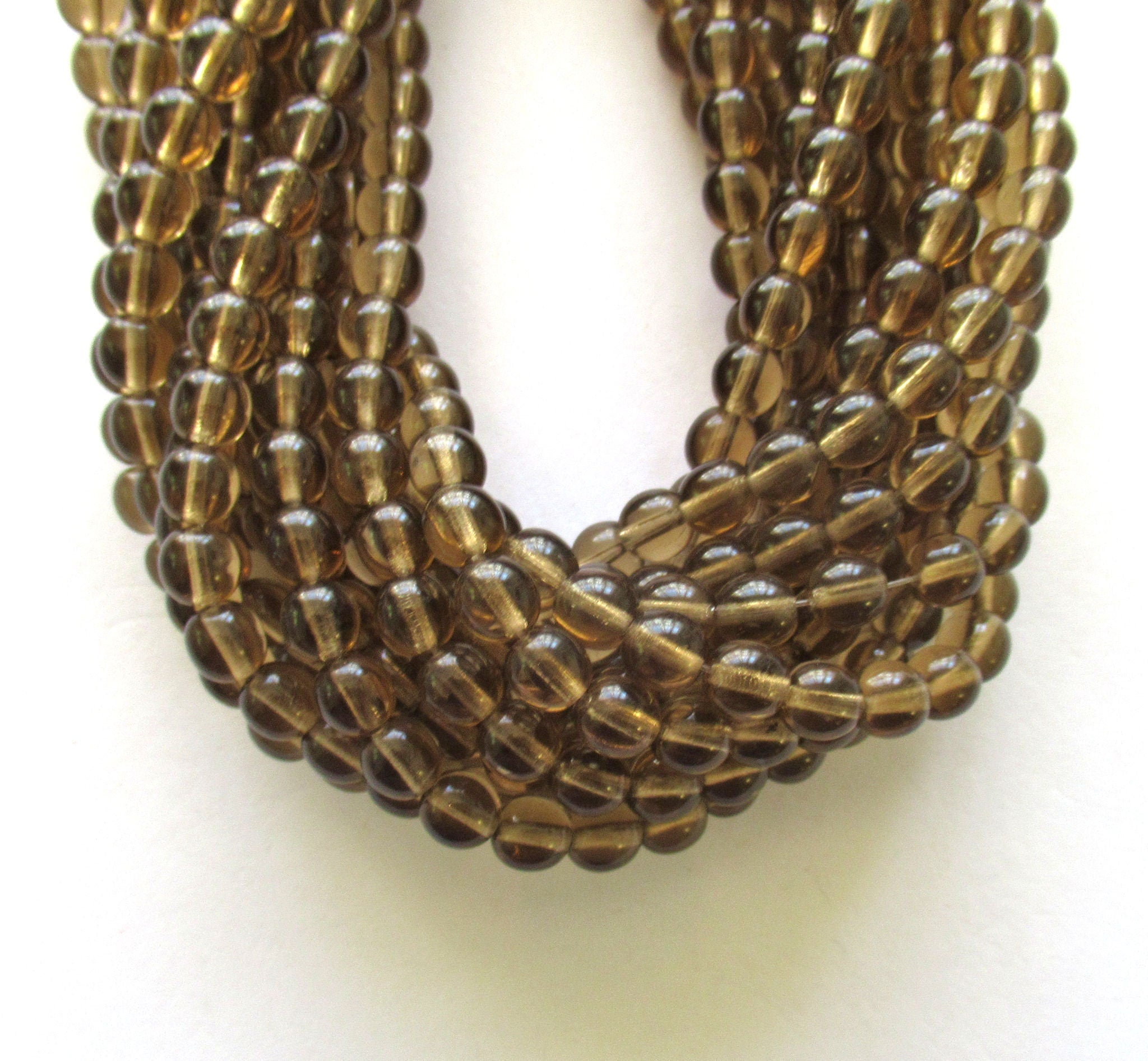 Lot of 50 6mm Czech glass druks - transparent Smoky Topaz brown smooth round druk beads C0015