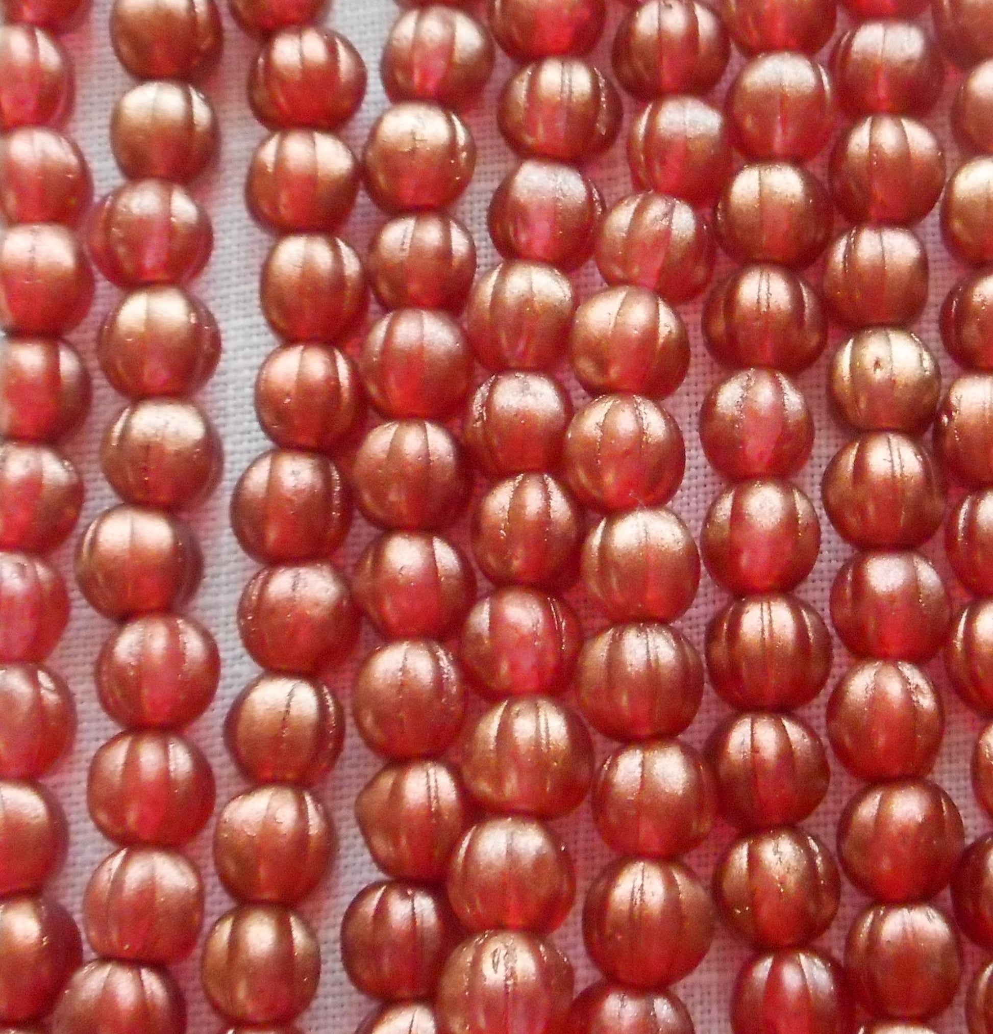 Fifty 5mm Halo Cardinal Czech glass melon beads, red gold coated glass beads C33101 - Glorious Glass Beads