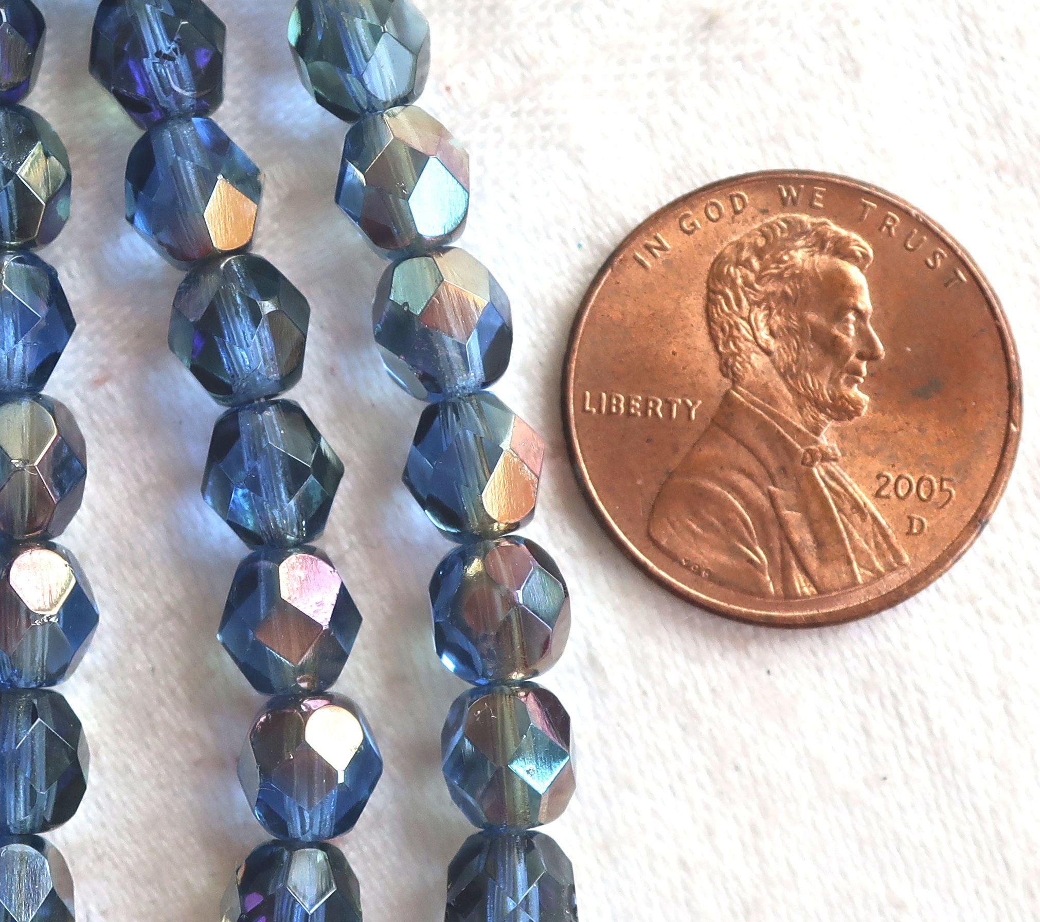 25 6mm Czech Czech glass beads, Sapphire Blue Celsian faceted fire polished round beads, C3501