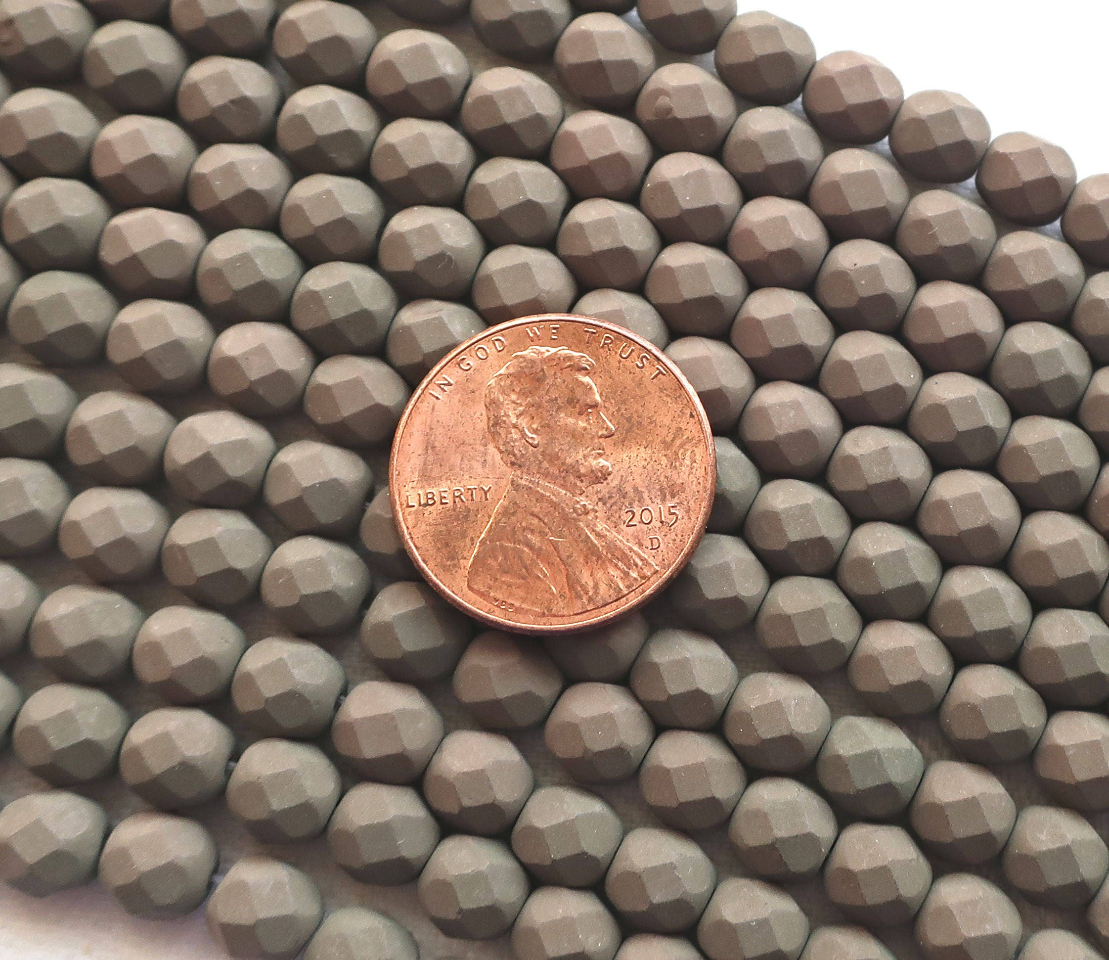 Lot of 25 6mm Czech glass beads, Saturated Brown fire polished faceted round beads with a matte finish C2725