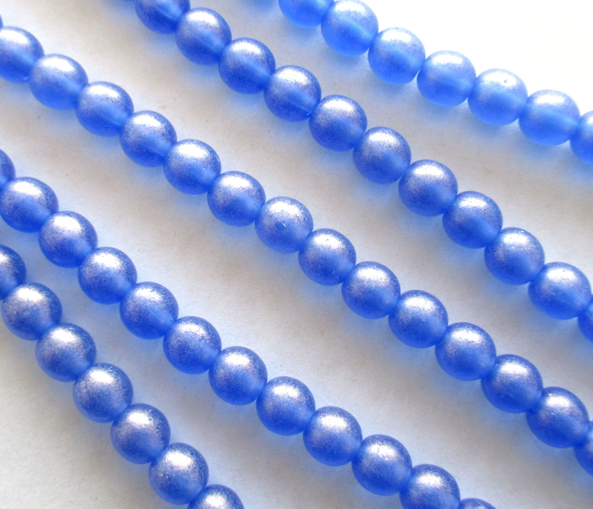 Lot of 50 6mm Czech glass druk beads - Sueded Gold Sapphire Blue smooth round druks, C0036