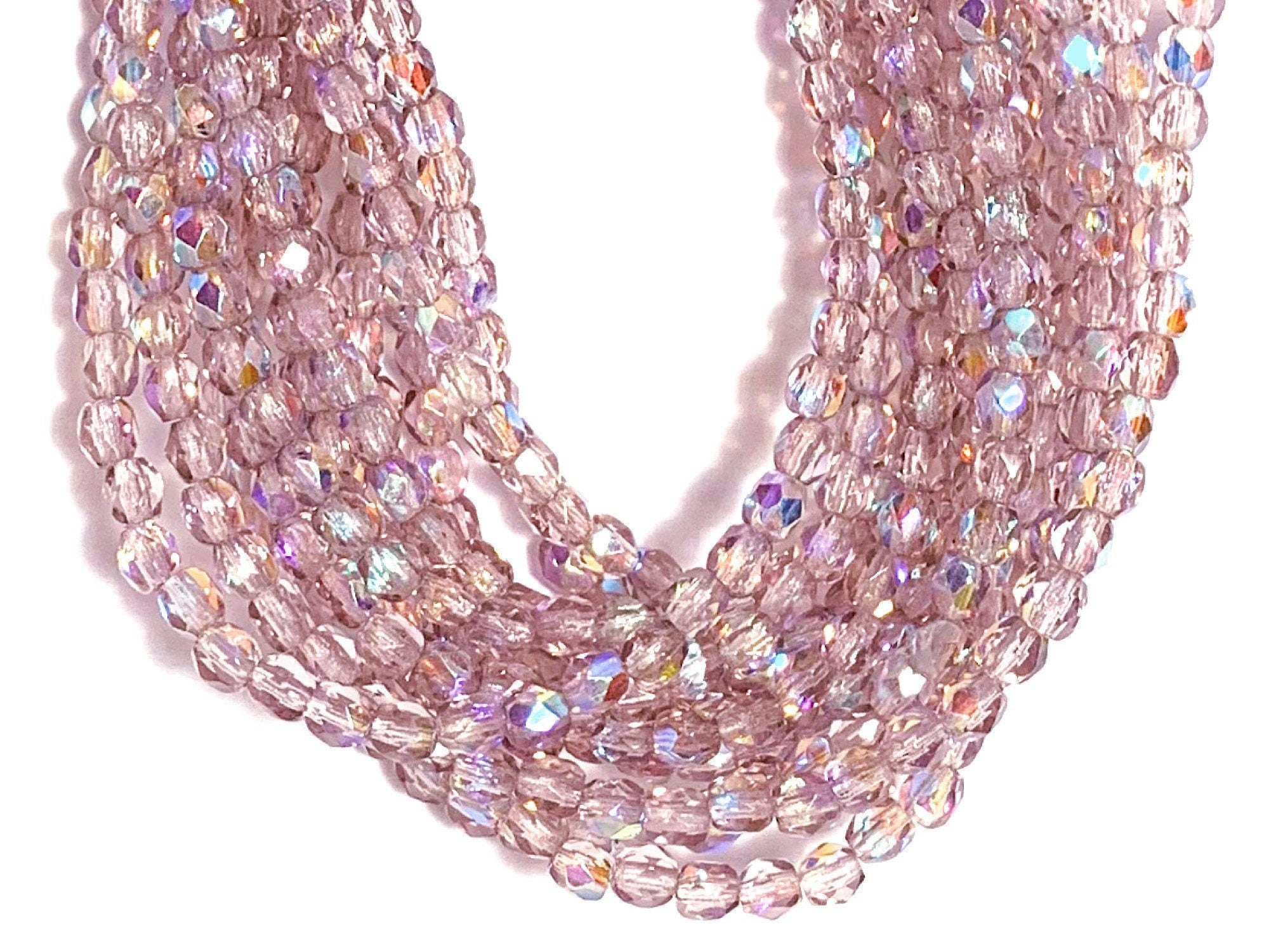 50 3mm light amethyst purple AB Czech glass beads, round, faceted fire polished beads C0095