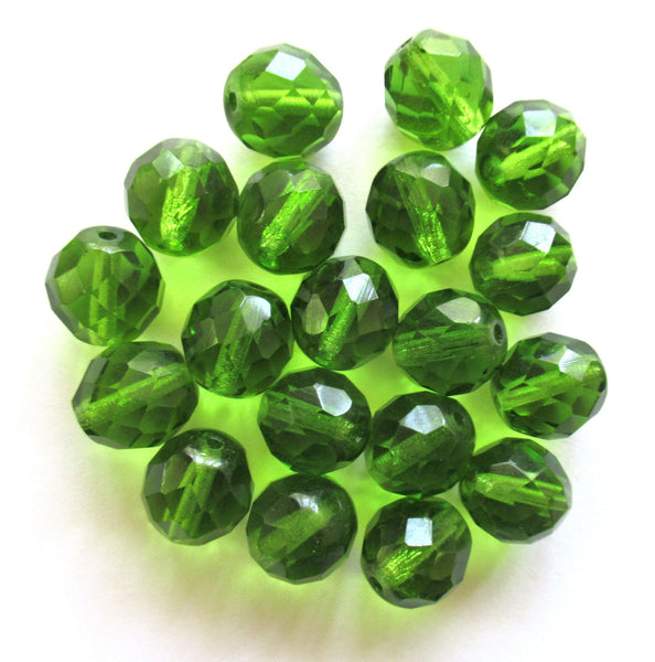 Ten Czech glass fire polished faceted round beads - 12mm olive olivine green beads C0026