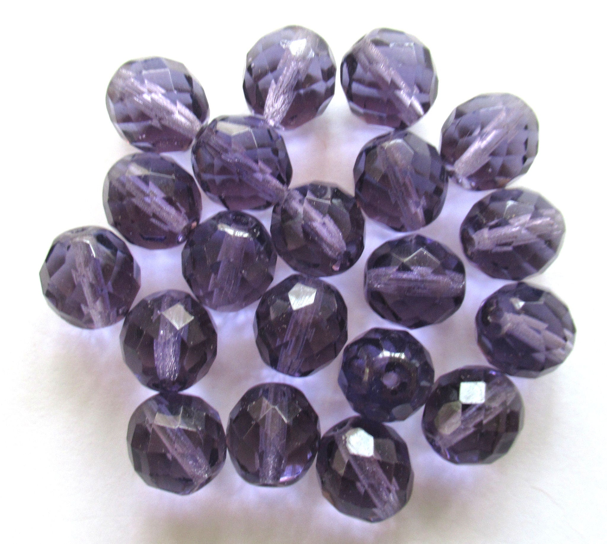 Ten Czech glass fire polished faceted round beads - 12mm purple violet tanzanite beads C0069
