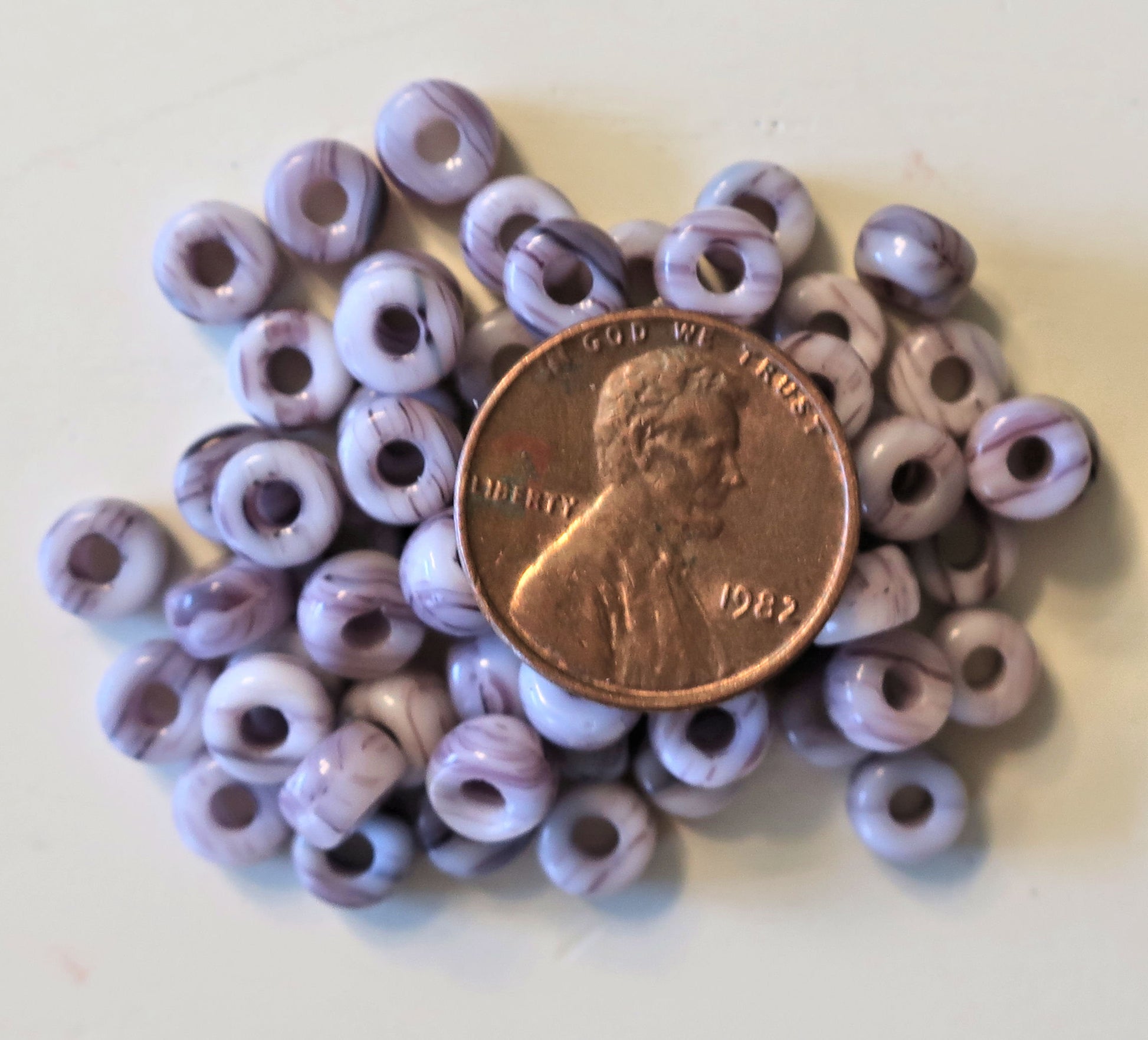 50 6mm Czech Opaque light Amethyst Purple & White Marbled glass pony beads, large hole crow beads, C6550 - Glorious Glass Beads