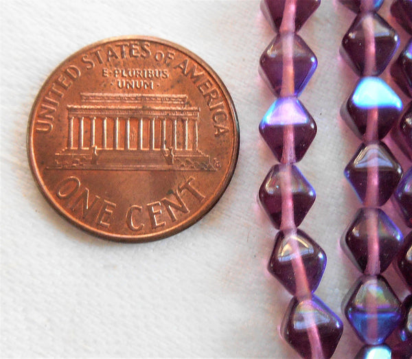 Fifty 6mm Amethyst AB bicones, Purple AB pressed glass Czech bicone beads C2701 - Glorious Glass Beads