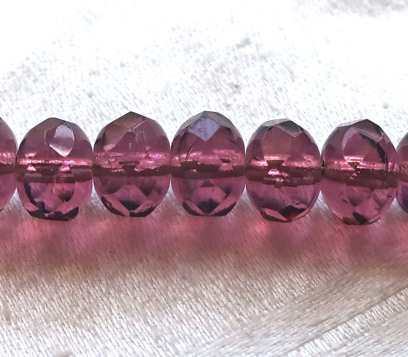 25 Czech glass faceted puffy rondelles, 6 x 8mm transparent amethyst or purple, rondelle beads on sale 3801 - Glorious Glass Beads