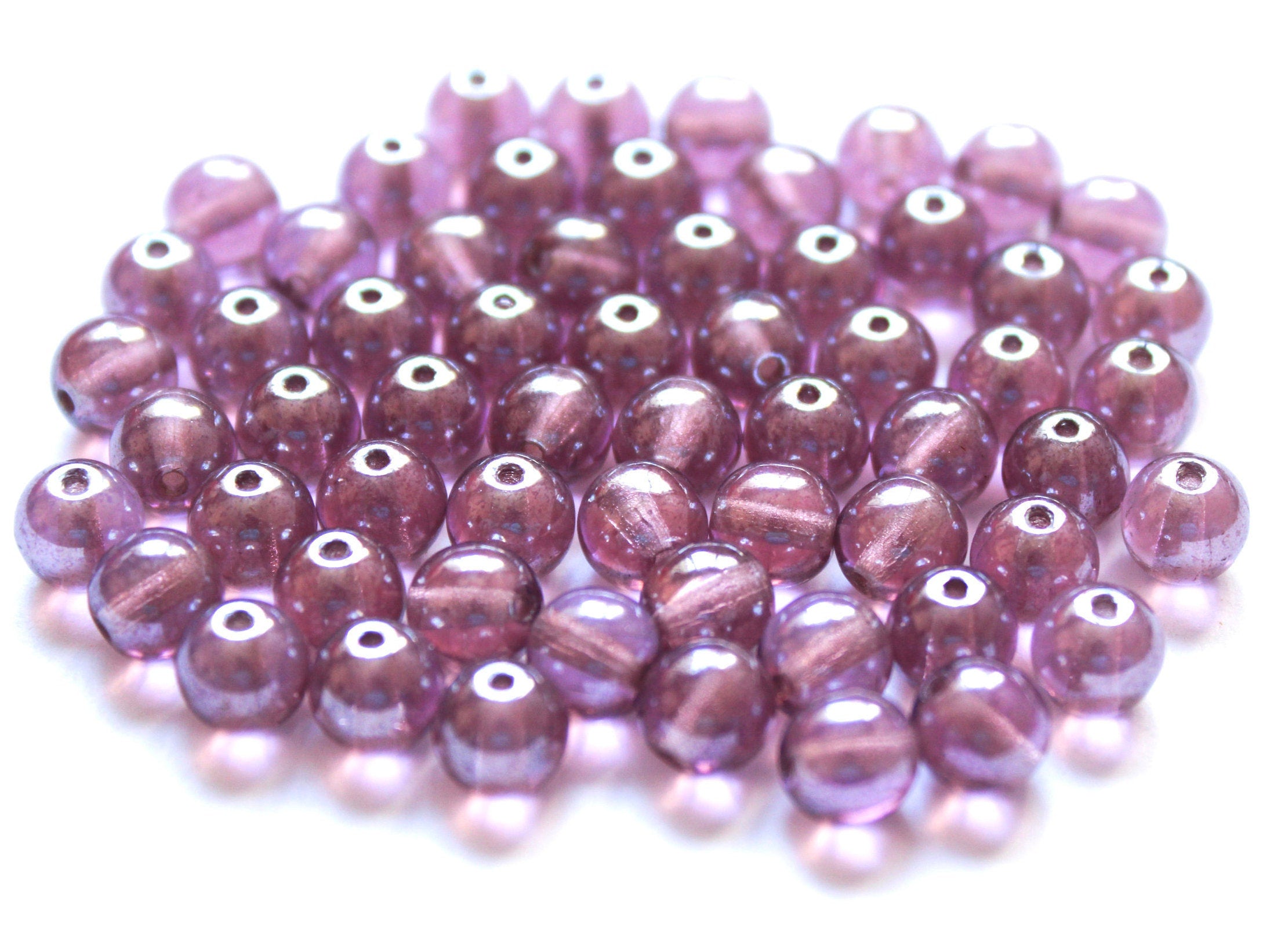 50 6mm Czech glass beads - amethyst shimmer - smooth round druk beads C0003