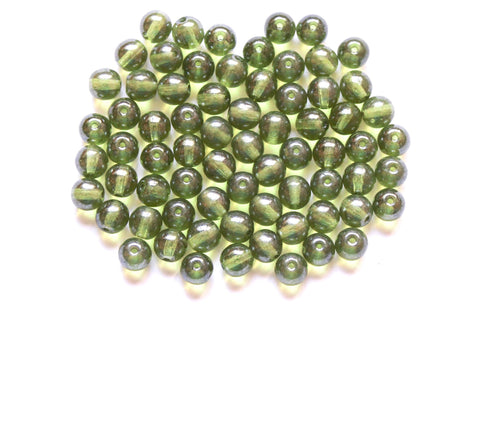Lot of 50 6mm Czech glass druks, olivine green shimmer smooth round druk beads C0054
