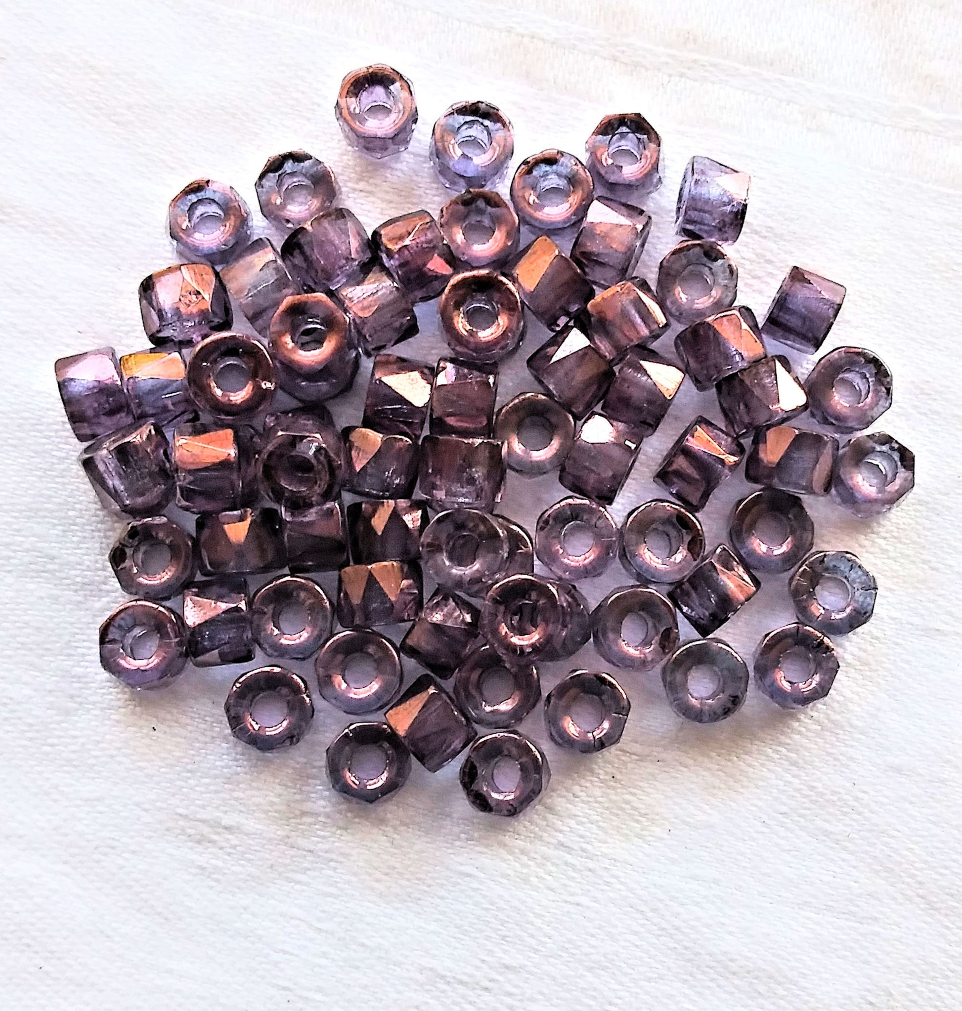 50 6mm Czech glass pony beads - Lumi Amethyst crow, roller beads - large hole iridescent purple faceted fire polished beads, C15150 - Glorious Glass Beads