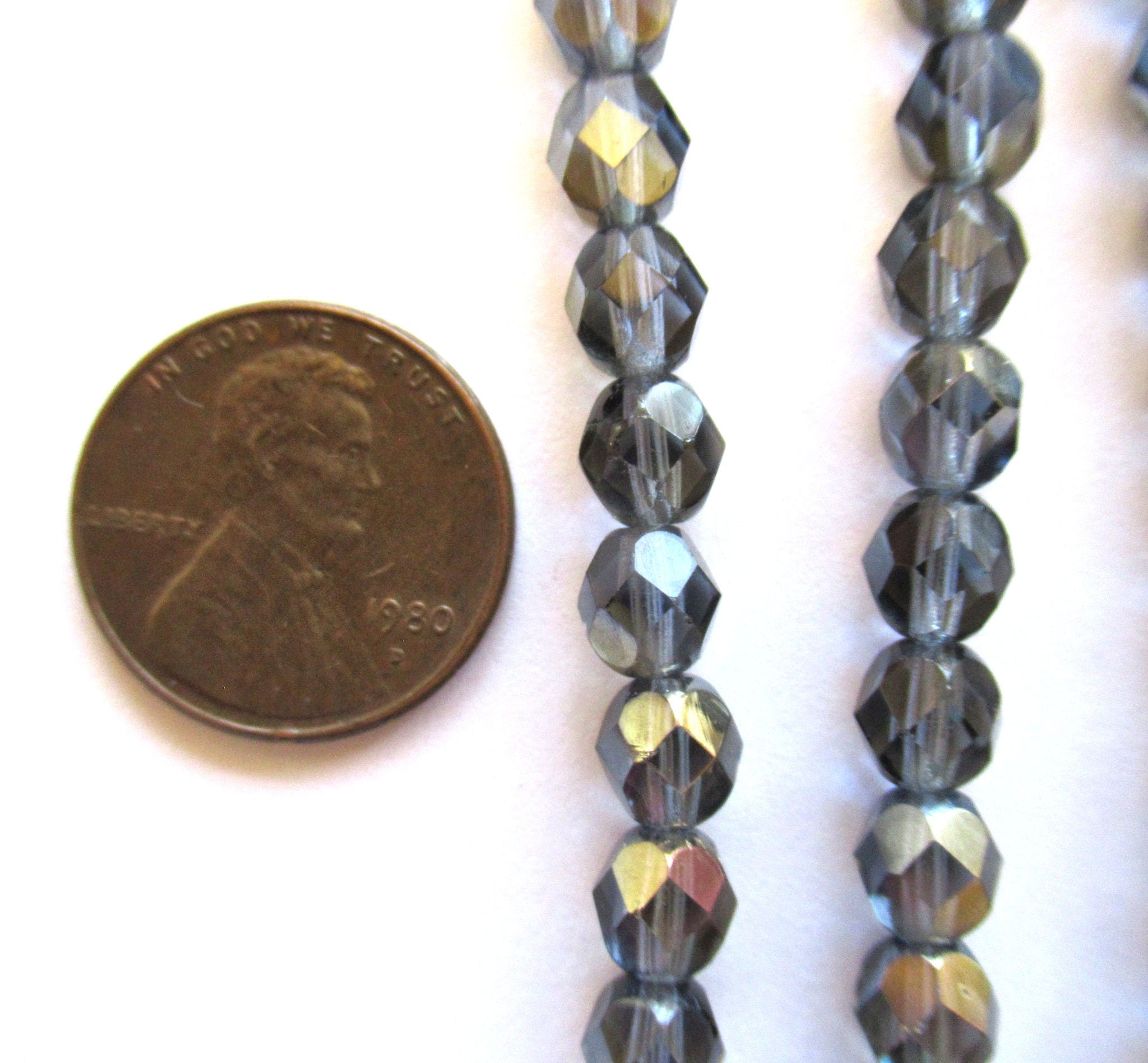 25 6mm Czech Glass beads - Montana blue luster fire polished faceted round glass beads C0005