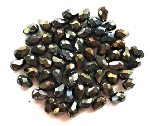 Lot of 25 7 x 5mm Brown Iris teardrop Czech glass beads, faceted firepolished tear drops C7701 - Glorious Glass Beads