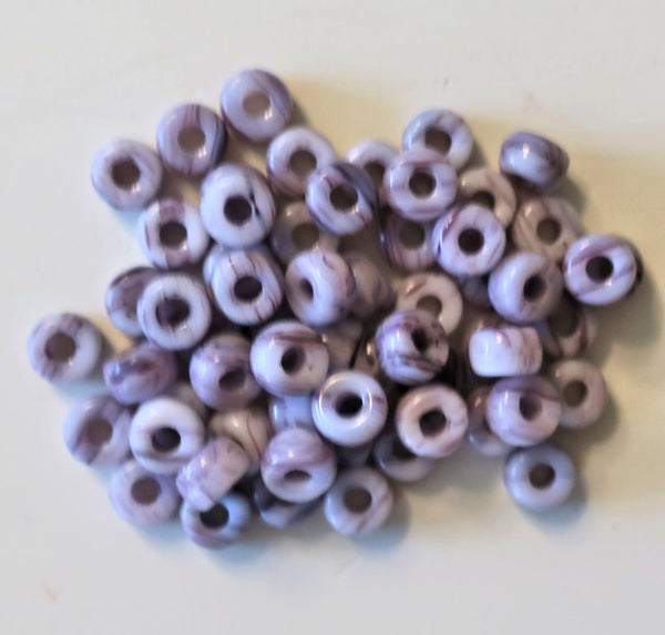 50 6mm Czech Opaque light Amethyst Purple & White Marbled glass pony beads, large hole crow beads, C6550