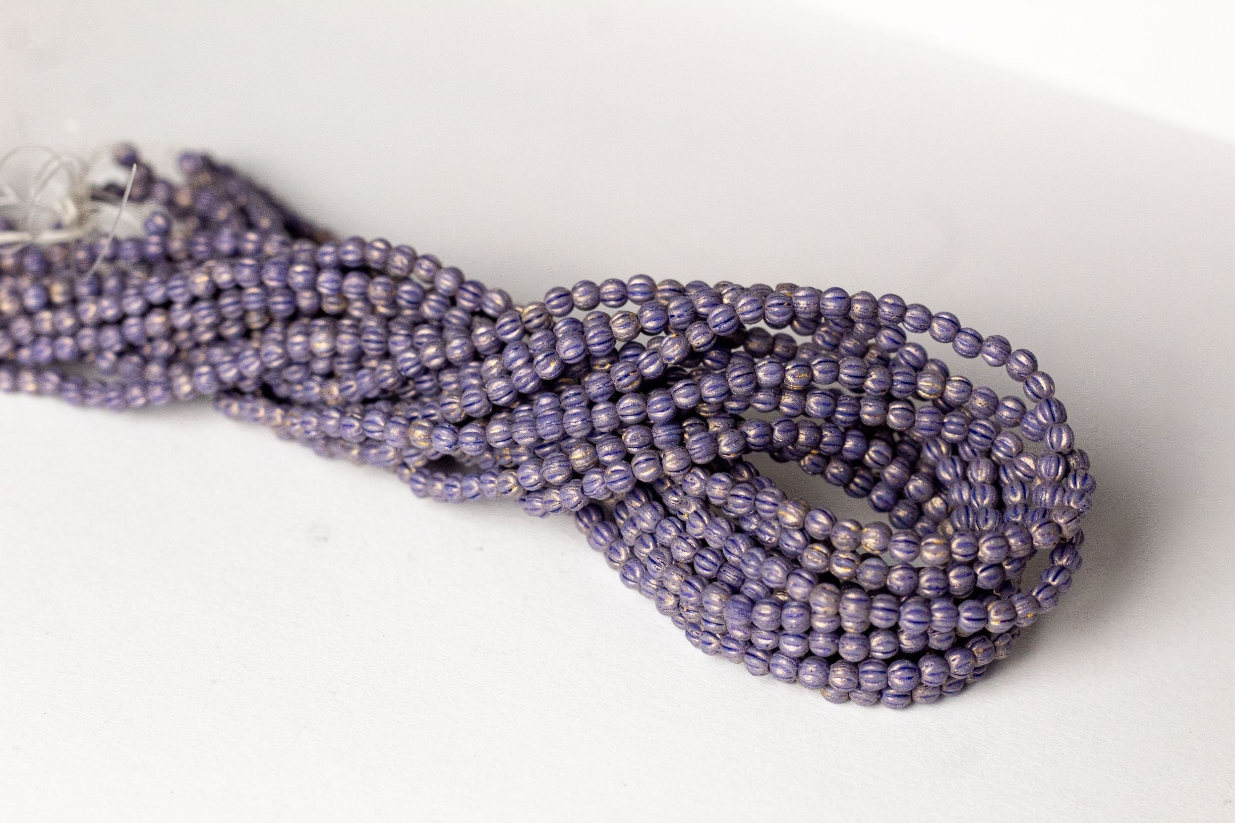 Lot of 100 3mm Amethyst Purple Pacificia Elderberry melon beads, pressed opaque purple glass Czech beads, C0361