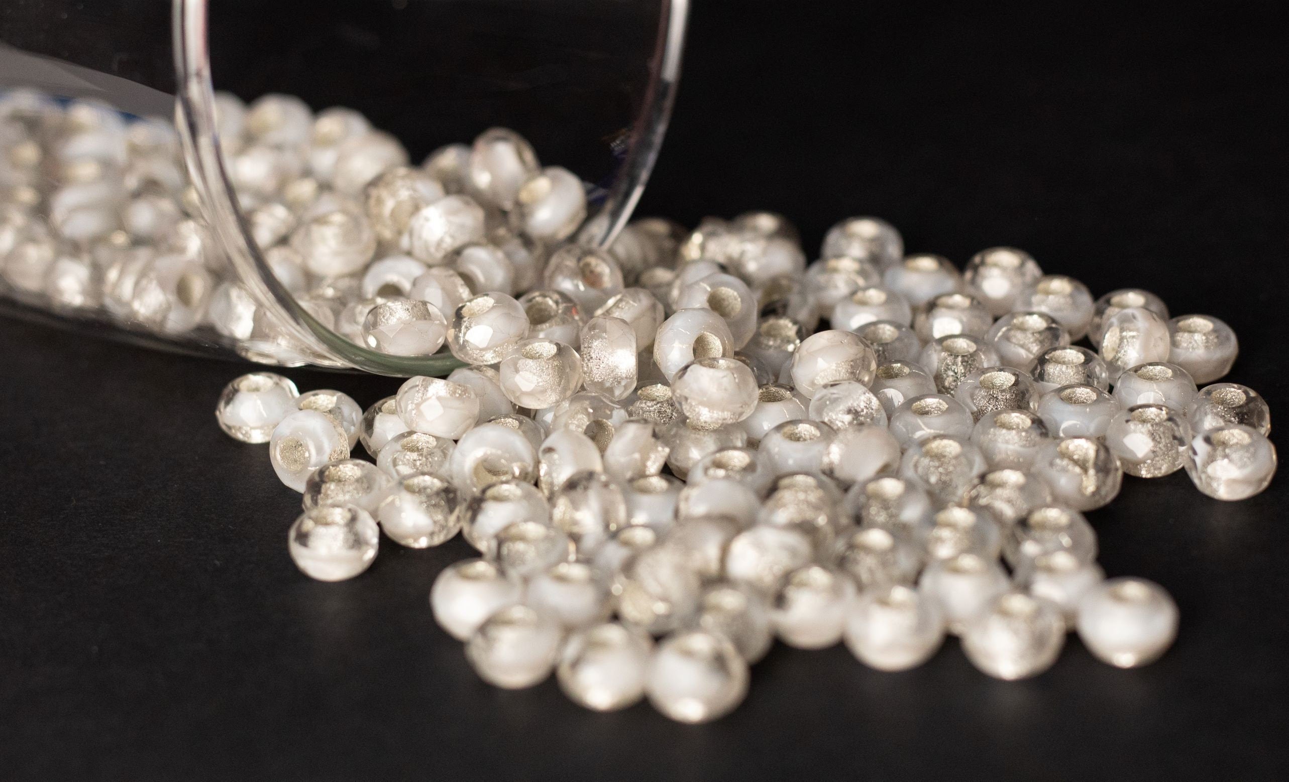 Ten Czech glass faceted roller beads - 6 x 9mm - silver lined crystal & white tyre bead mix - big 3.38mm hole beads C0008