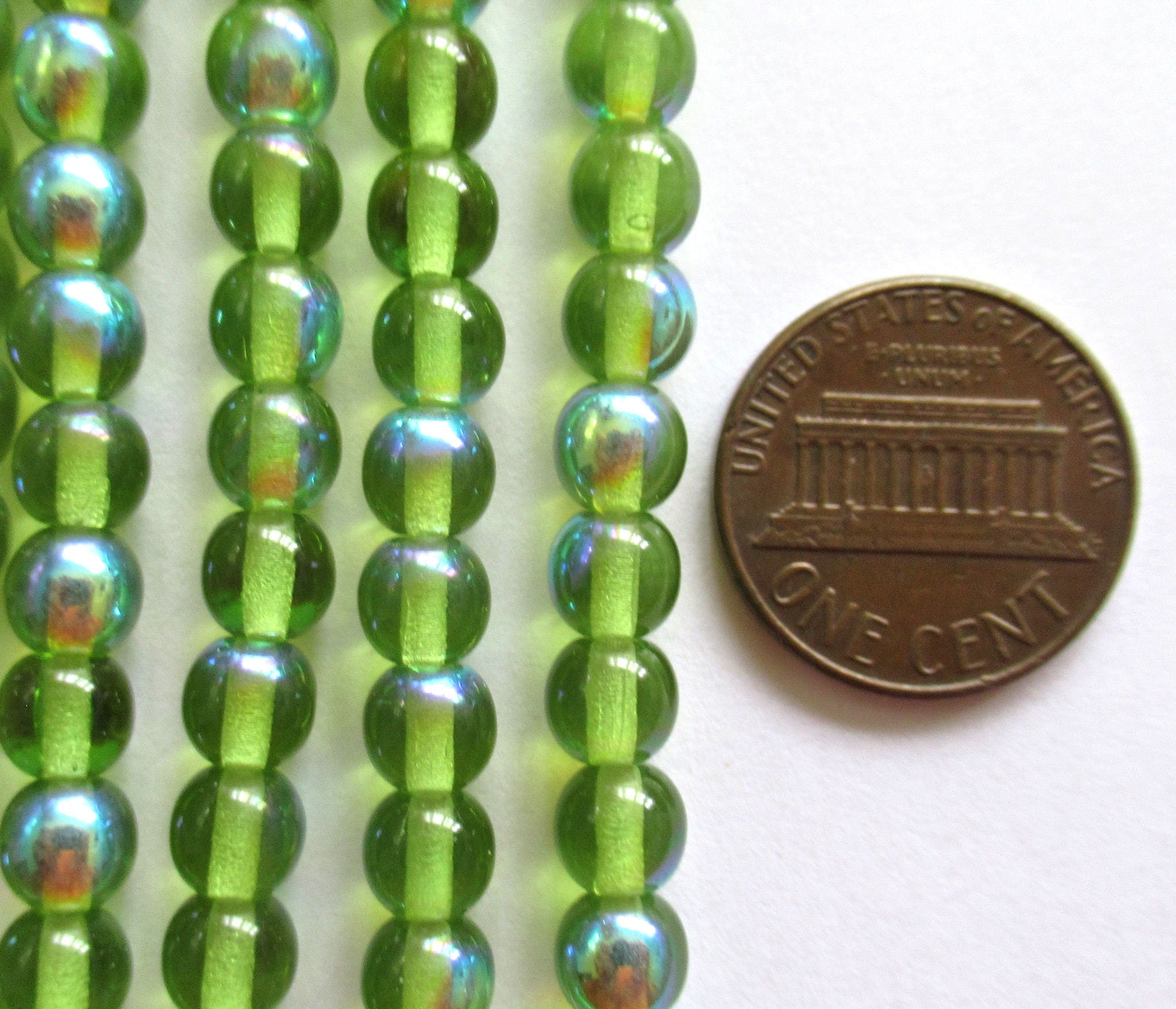 50 6mm Czech glass druks - olivine olive green AB smooth round druk beads - C0037