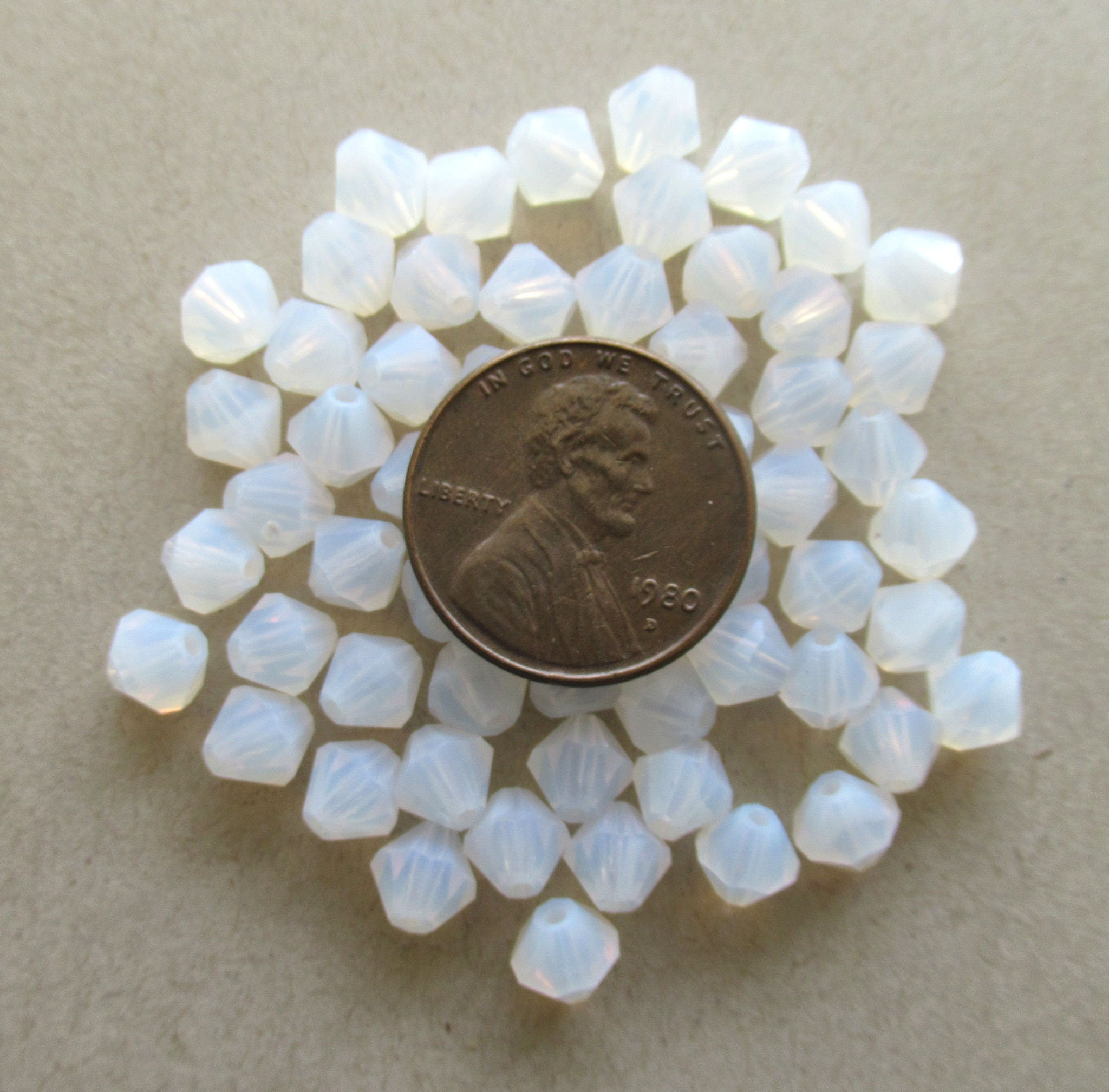 Lot of 24 6mm Czech glass Preciosa Crystal bicone beads - translucent milky white faceted glass bicones C00761