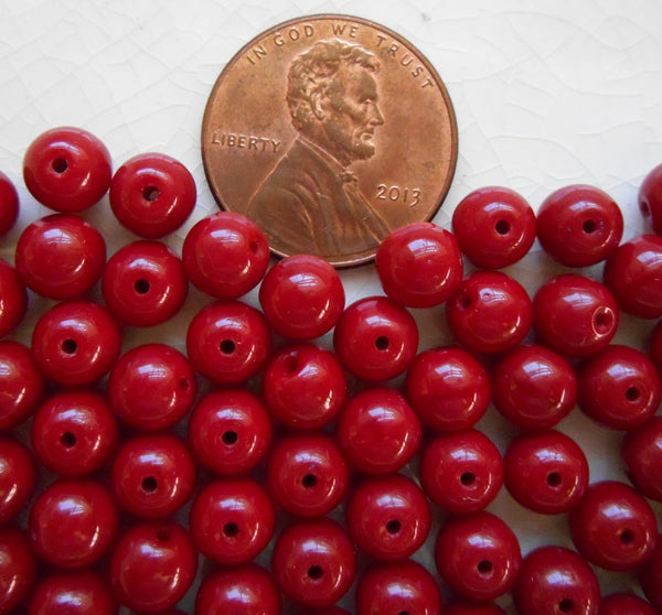Fifty 6mm Czech Opaque Blood Red smooth round druk beads, deep red glass beads C3601