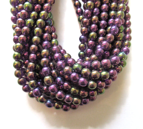 50 6mm Czech glass druk beads - metallic purple tanzanite luster Iris smooth round druks C0098