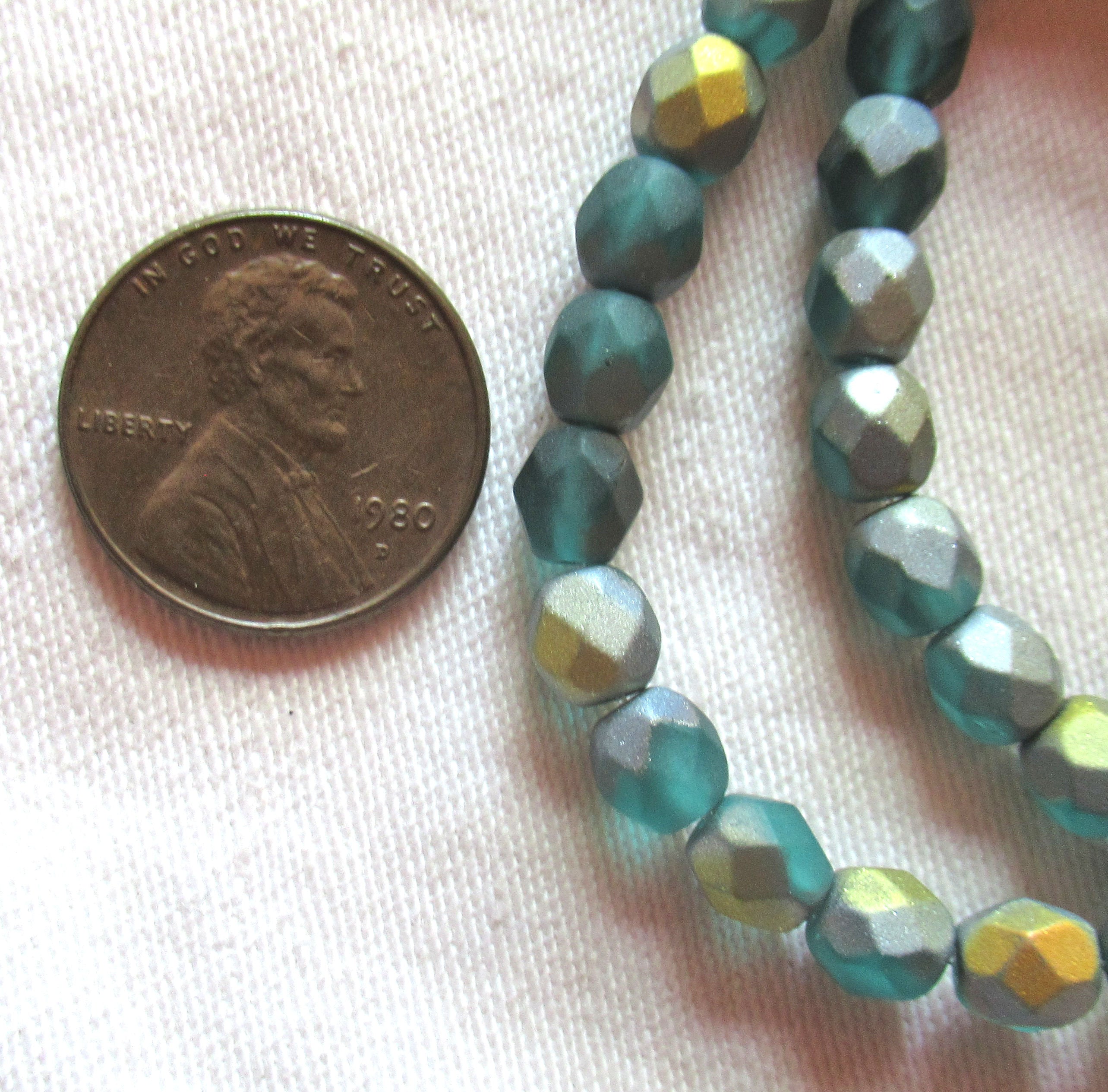 lot of 25 6mm Czech glass beads - matte teal blue green ab faceted beads