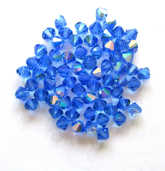 Lot of 24 6mm Sapphire Blue AB Czech Preciosa Crystal bicone beads - faceted glass blue AB bicones C00221