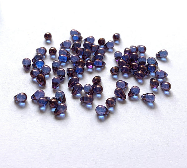 Fifty Czech glass teardrop beads - 6 x 4mm vega purple luster or lumi amethyst drop or pear beads - C0044
