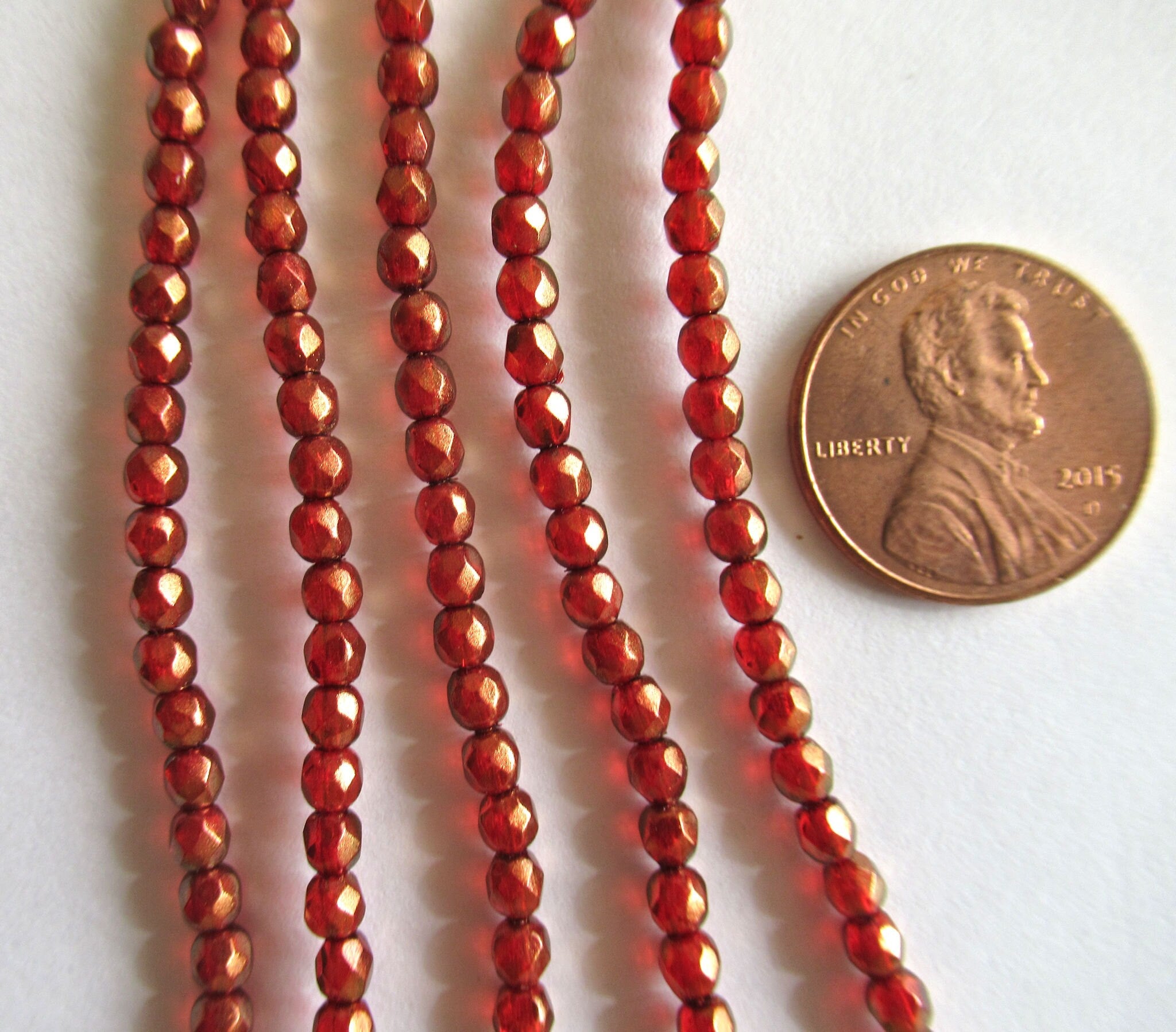 50 3mm faceted fire polished Czech glass beads - Halo Cardinal Red with a transparent gold finish - C0035
