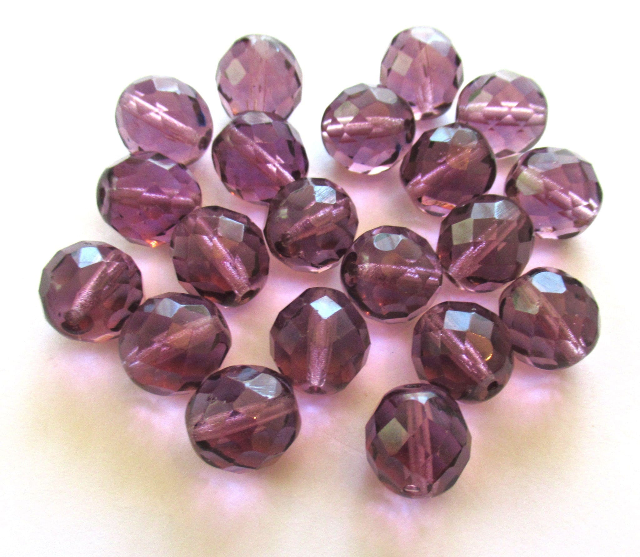 Ten Czech glass fire polished faceted round beads - 12mm amethyst purple beads C00101