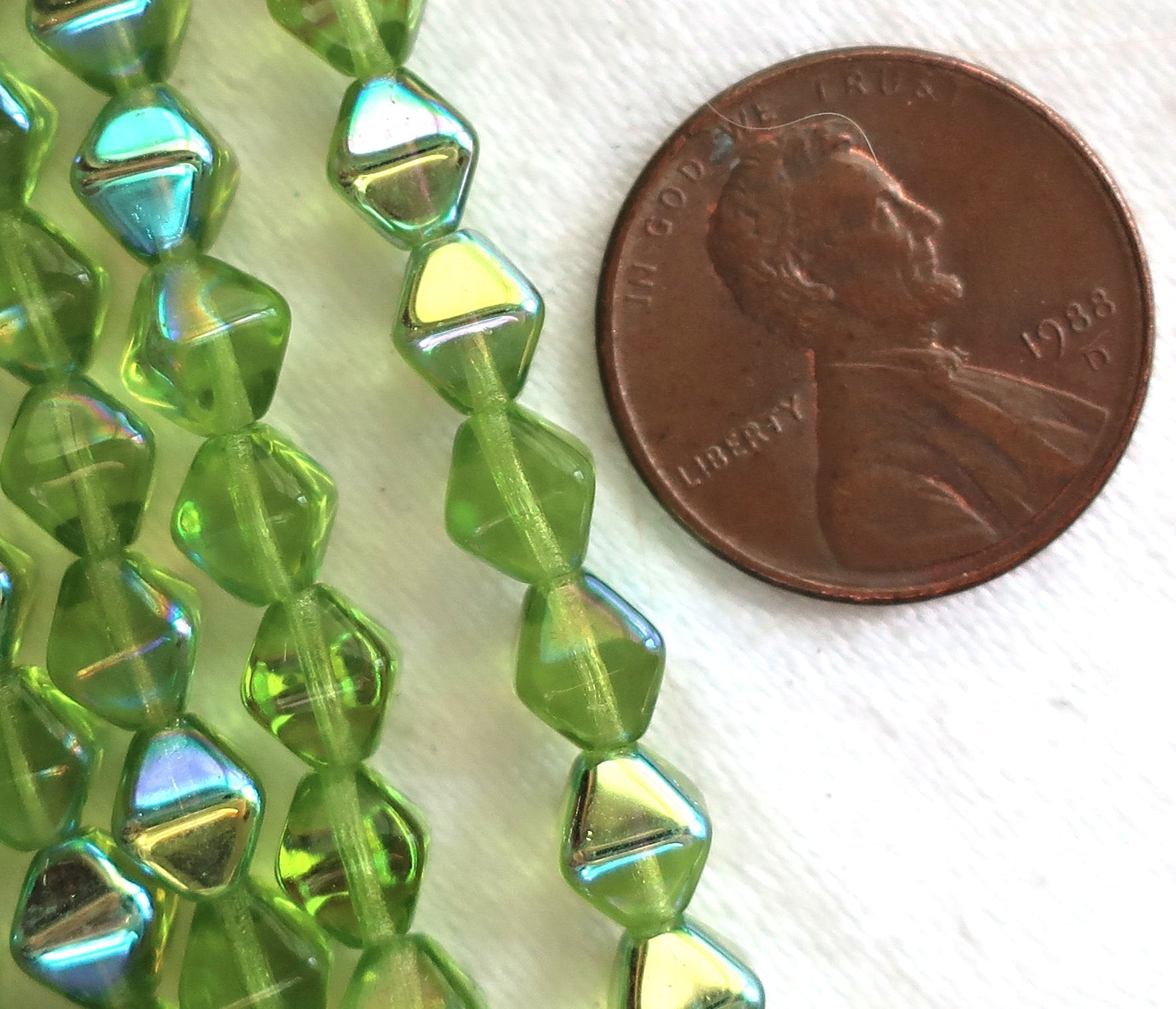 Lot of 50 6mm Czech glass bicones - Olivine AB pressed glass bicone beads -C0850 - Glorious Glass Beads
