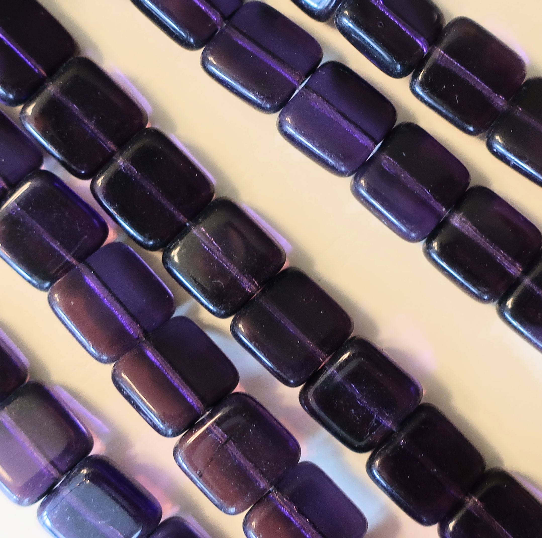 Lot of 25 9mm one hole flat square Czech glass beads - transparent tanzanite purple, violet C50101 - Glorious Glass Beads