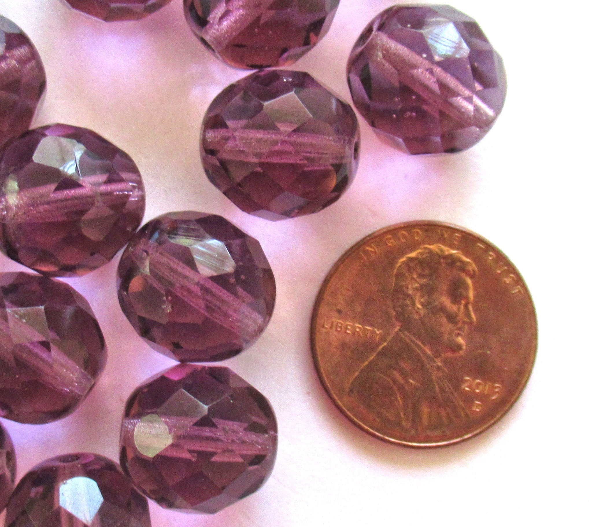 Ten Czech glass fire polished faceted round beads - 12mm amethyst purple beads C00101
