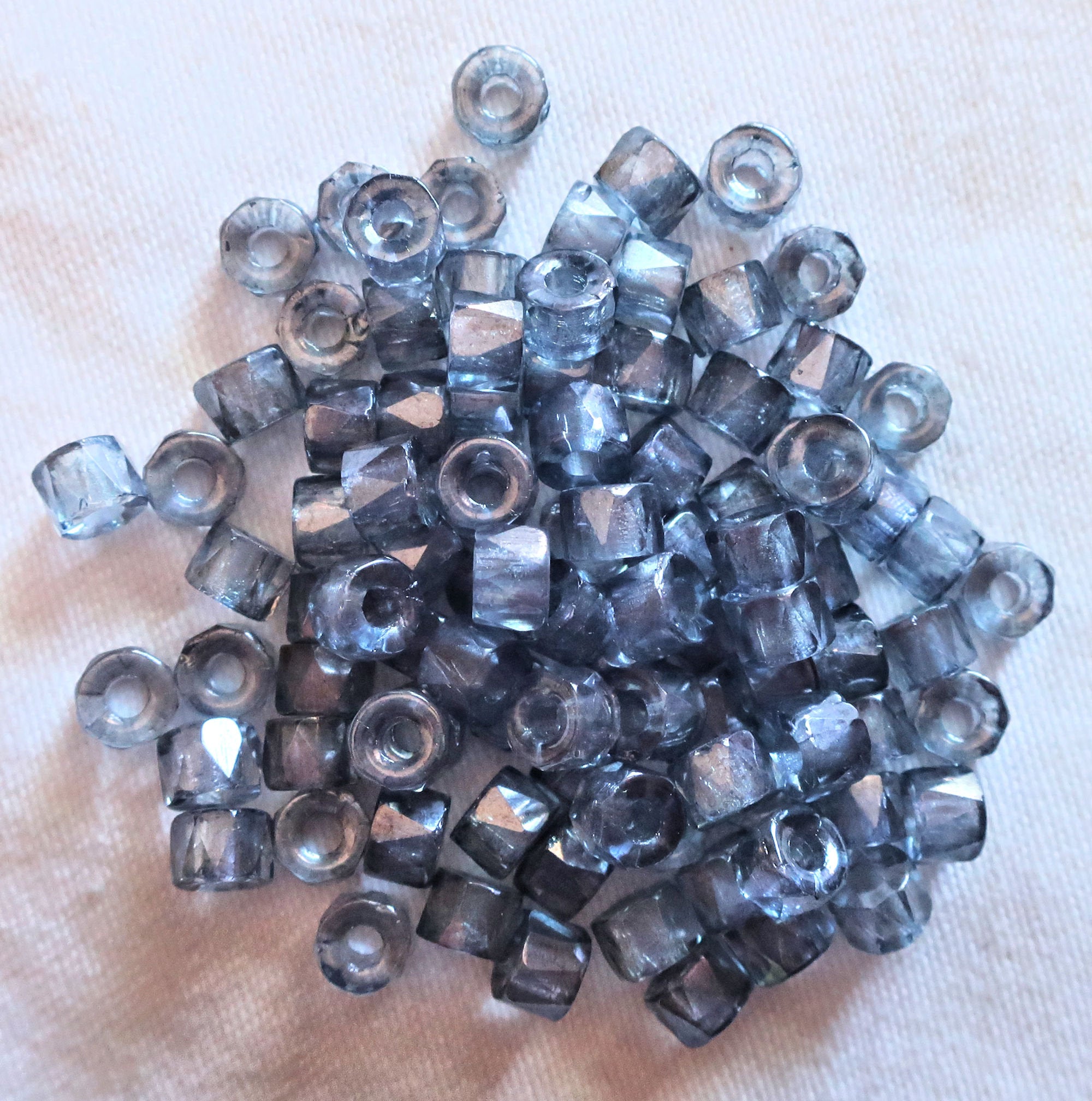 Lot of 50 6mm Czech glass faceted pony, roller or crow beads - lumi blue large hole, fire polished, faceted beads C15150