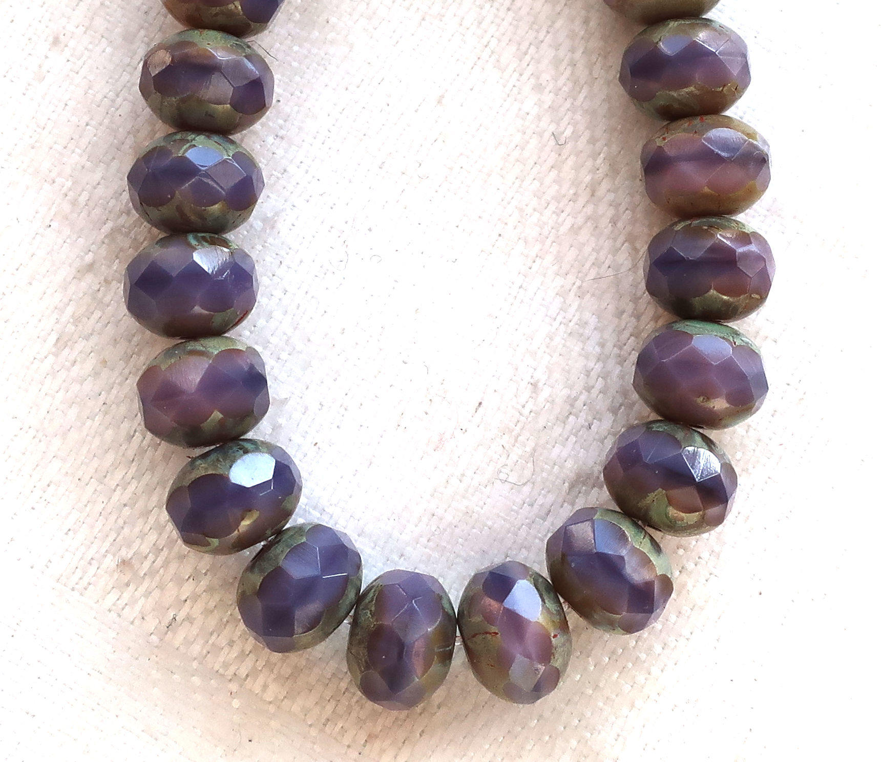 25 Czech glass faceted puffy rondelle beads, 5 x 7mm opaque purple, amethyst with pink mix, & picasso finish rondelles C00201