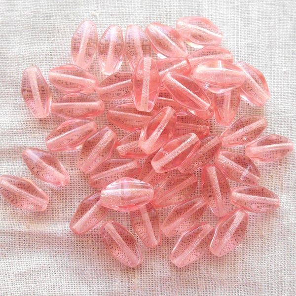 25 11mm x 7mm Rosaline Pink Czech glass lantern or tube beads C1225