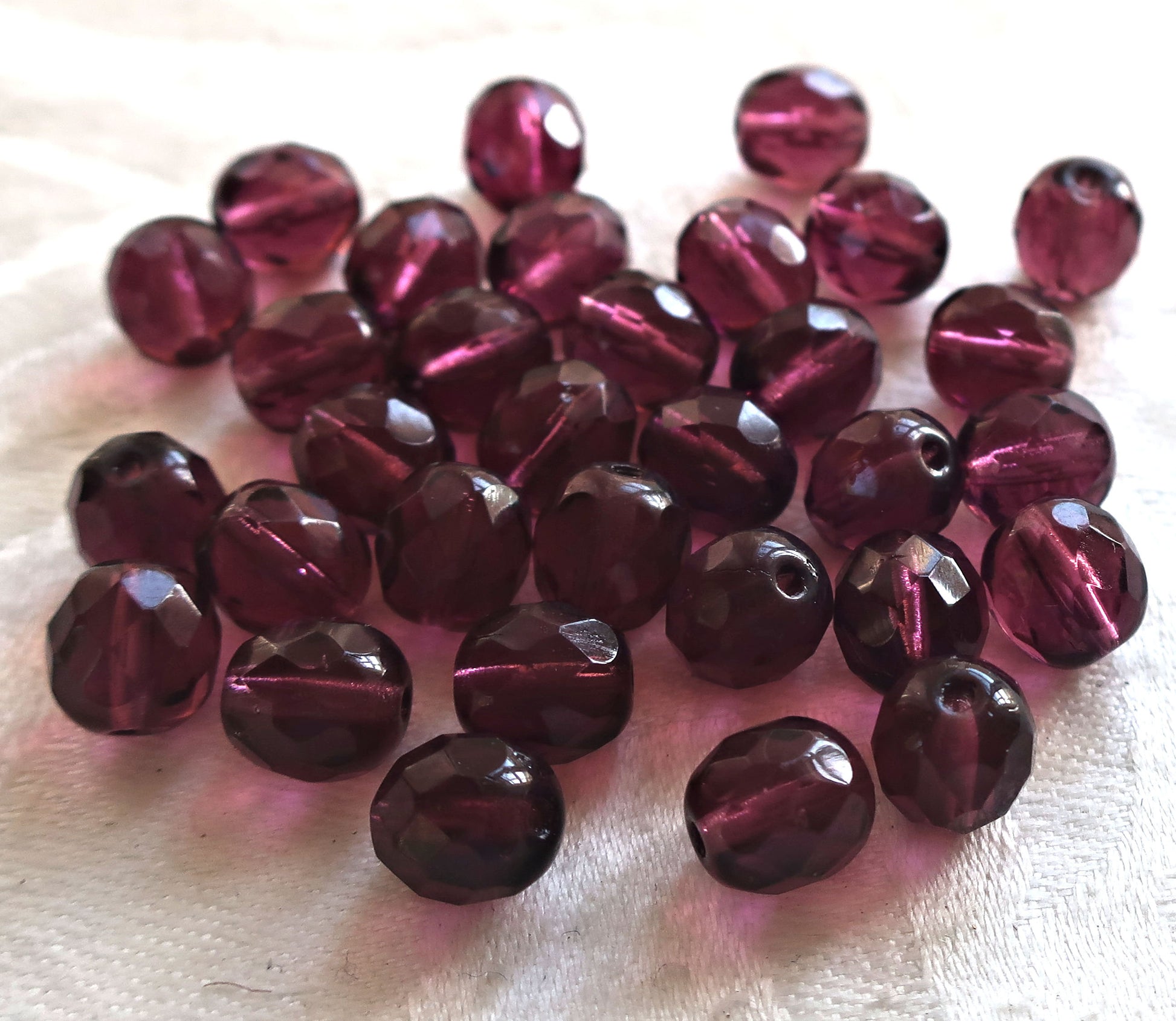 Lot of 25 8mm dark amethyst, purple faceted, round, firepolished Czech glass beads C0625 - Glorious Glass Beads