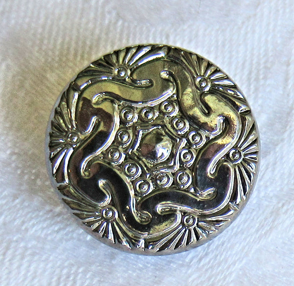 One 18mm Czech glass swirl button - neutral silver - platinum - marcasite - decorative shank buttons 08101 - Glorious Glass Beads