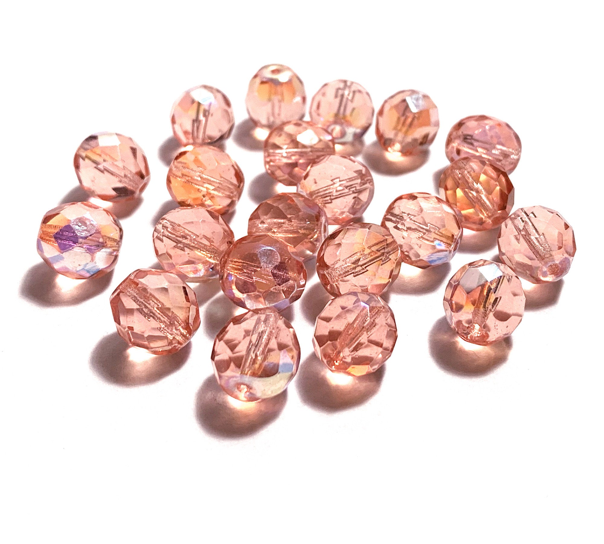 Twenty Czech glass fire polished faceted round beads - 10mm rosaline pink AB beads C0521